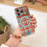 Sweet Color Block Plaid Rotatable Kickstand Case for iPhone