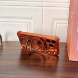 Walnut Wood Frameless Magnetic Case with Metal Rotating Stand for iPhone