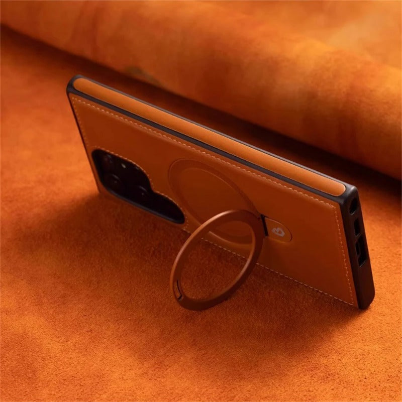 Business Retro Leather Holder Magnetic Case For Samsung