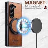 Waxed Leather Magnetic Charging Holder Case for Samsung Z Fold