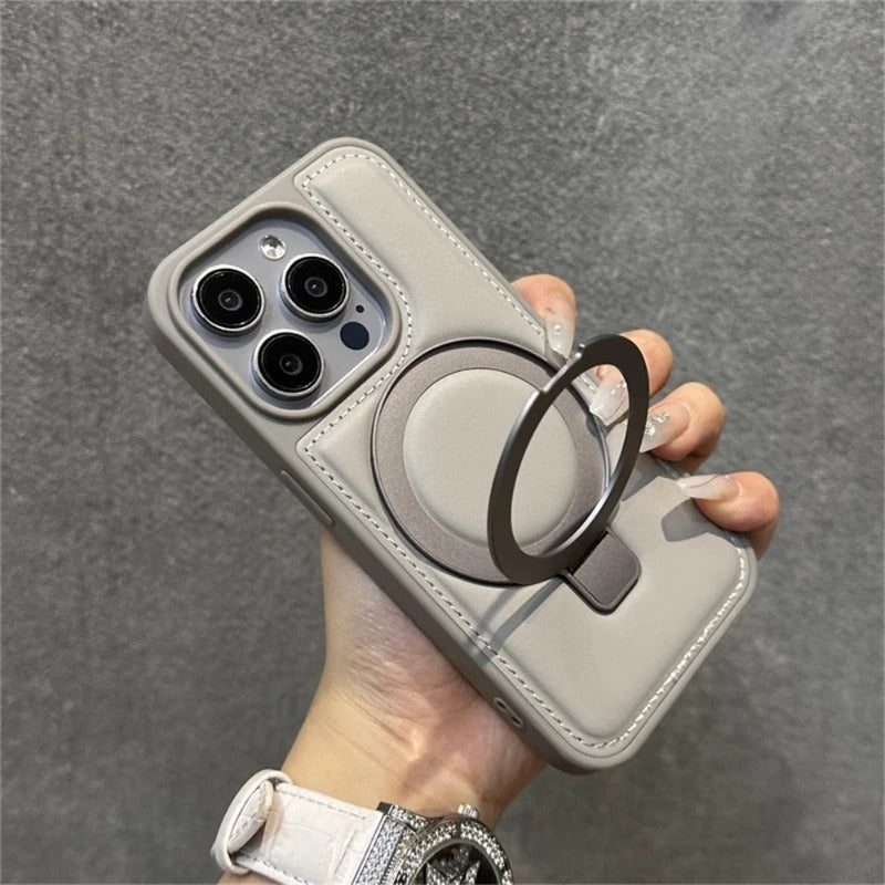 Luxury Business Leather Ring Stand Magnetic Case For iPhone