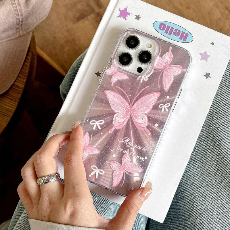 Pink Butterfly Aurora Laser Phone Case for IPhone