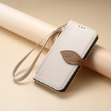 Leaf-Designed Leather Flip Cover Card Slot Lanyard Shockproof Case For Samsung