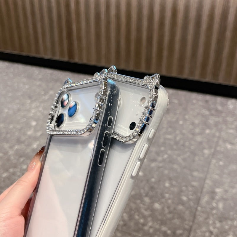 New Rhinestone Cat Lens Frame Phone Case for iPhone