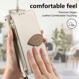 Leaf-Designed Leather Card Slot Lanyard Flip Case for Samsung