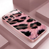 Pink Black Leopard Print Electroplated Case for iPhone