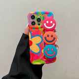 Wavy Edge Graffiti Smiley Face Crossbody Wrist Strap Case For iPhone