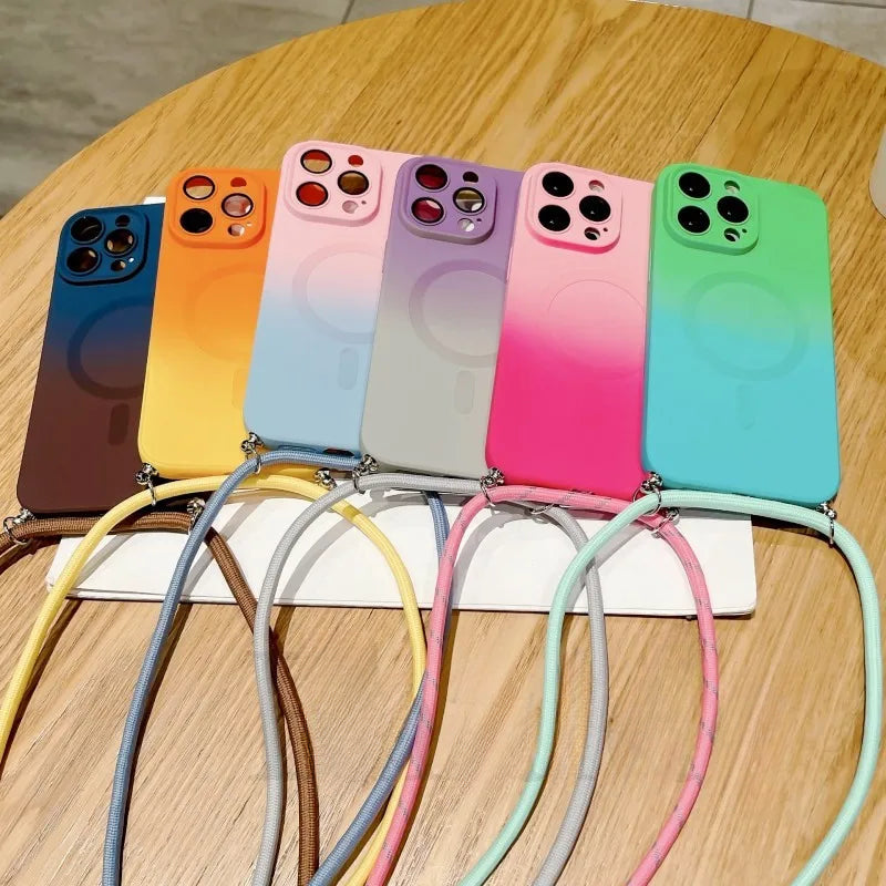 Gradient Color Crossbody Lanyard Camera Protector Magnetic Case For iPhone