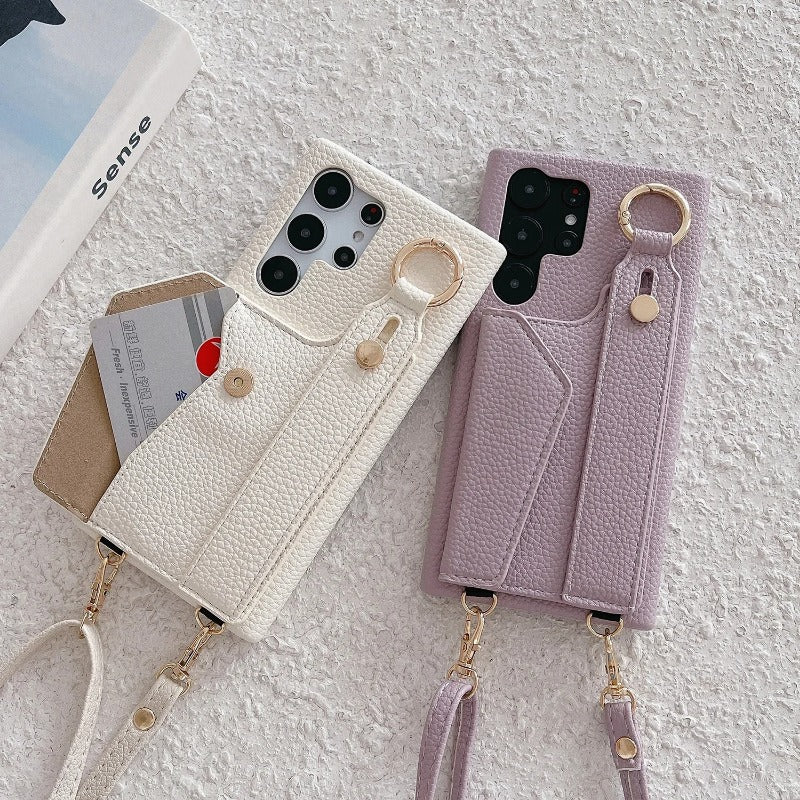 Wrist Strap Crossbody Leather Wallet Case For Samsung