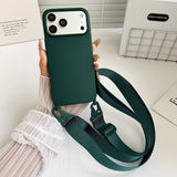 Crossbody Strap Matte Silicone Shockproof Soft Case For iPhone
