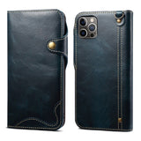 Premium Oil Wax Cowhide Button Design Case for iPhone