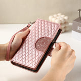 Glitter Plaid Leather Case with Card Slots and Lanyard for iPhone