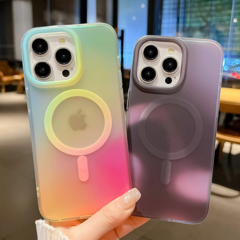 Rainbow Gradient Laser Magnetic Matte Phone Case For iPhone