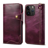 Premium Oil Wax Cowhide Button Design Case for iPhone