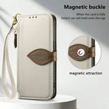 Leaf-Designed Leather Card Slot Lanyard Flip Case for Samsung