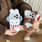 Cute Plush Bear And Rabbit Anti-Fall Phone Case For IPhone