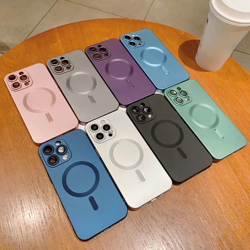 Metal Painted Magnetic Wireless Charge Case for iPhone