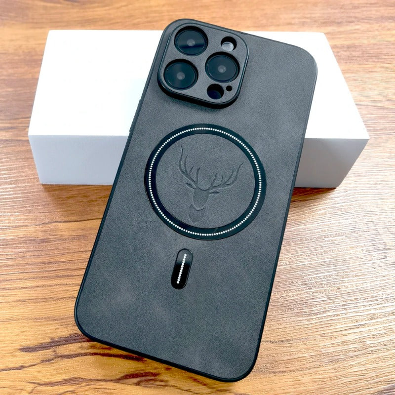 Luxury PU Leather Deer Magsafe Wireless Charge Case for iPhone