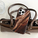 Retro Glossy Brown Render Satin Pattern Shockproof TPU Case for iPhone