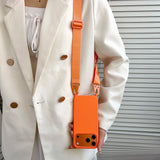 Crossbody Strap Matte Silicone Shockproof Soft Case For iPhone