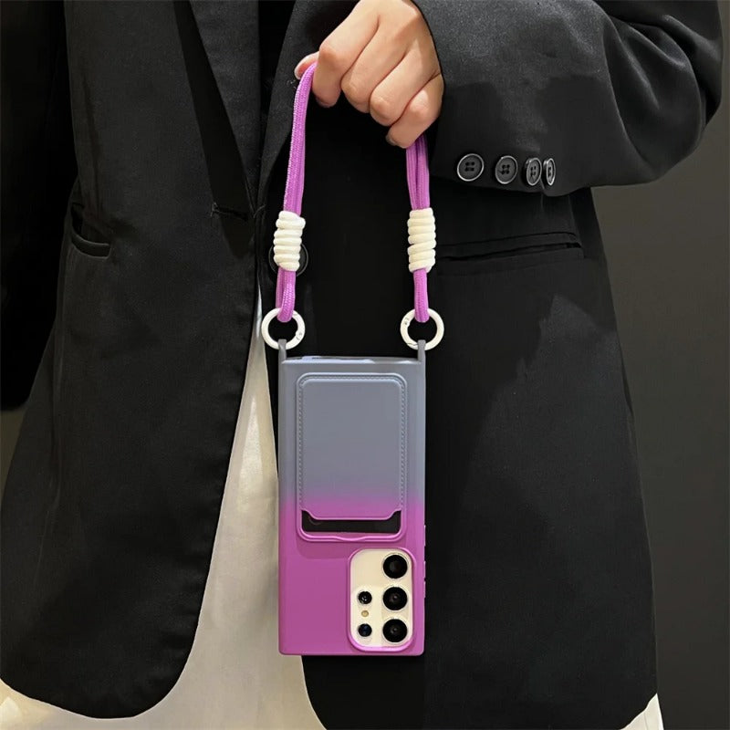 Card Holder Gradient Lanyard Case For Samsung