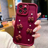 3D Bowknot Pearl Silicone Shockproof Soft Phone Case for iPhone
