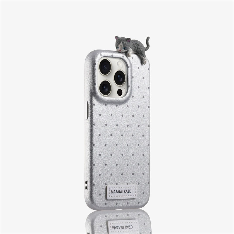 Polka Dot Cute Cat All-Inclusive 3D Anti-Fall Case For iPhone