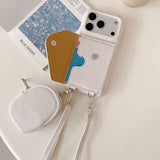 Fashion Denim Texture Crossbody Wallet Card Case for iPhone
