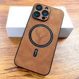 Luxury PU Leather Deer Magsafe Wireless Charge Case for iPhone