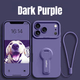 Silicone Full-Coverage Phone Case with Kickstand Lanyard for iPhone