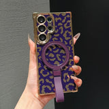 Leopard Print Bracket Plating Magnetic Charging Case for Samsung