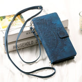Leather Sun Embossing Flip Wallet Case with Lanyard for iphone