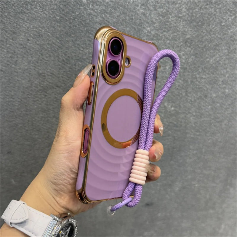 Ripple Plating Wrist Strap Magnetic Phone Case For iPhone