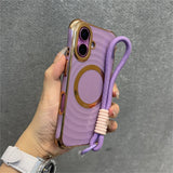 Ripple Plating Wrist Strap Magnetic Phone Case For iPhone