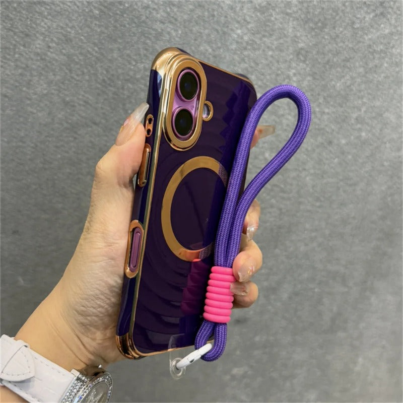 Ripple Plating Wrist Strap Magnetic Phone Case For iPhone