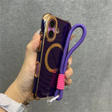 Ripple Plating Wrist Strap Magnetic Phone Case For iPhone
