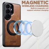 Vintage Waxed Leather Magnetic Kickstand Case for Samsung