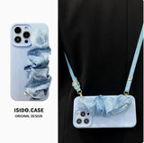 Solid-Color Silk Scarf Wrist Strap with Lanyard Case for iPhone