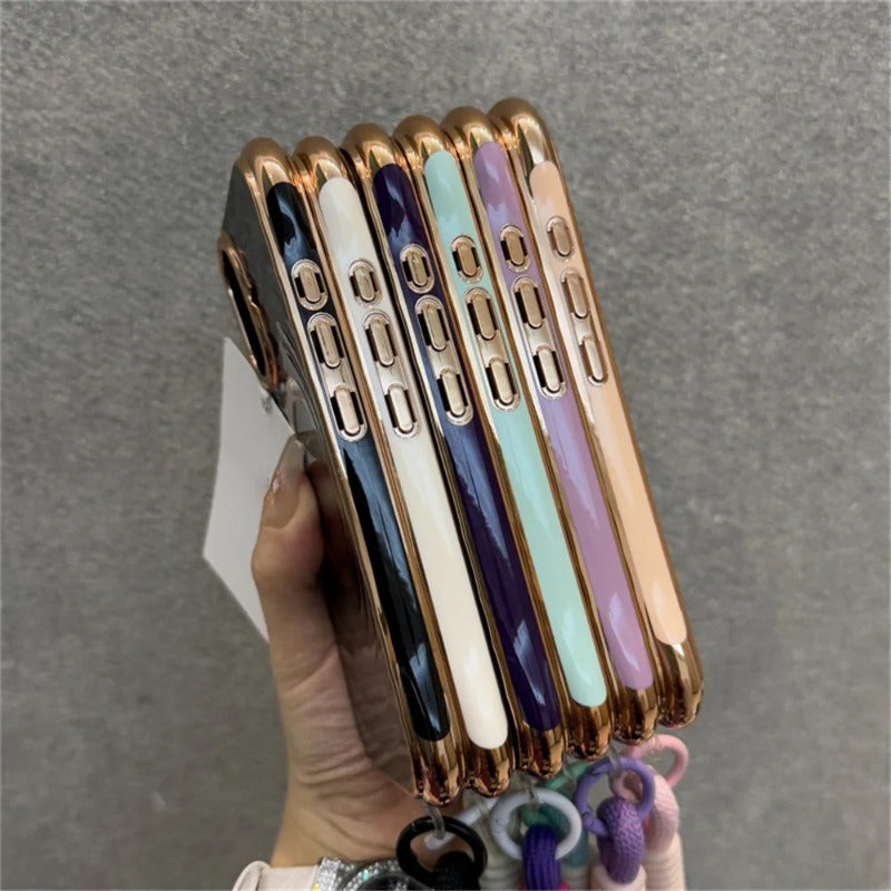 Ripple Plating Wrist Strap Magnetic Phone Case For iPhone