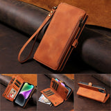 Leather Zipper Lanyard Wallet Case for iPhone