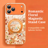 Romantic Floral Magnetic Case with Stand Lanyard for IPhone