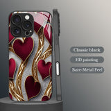 Luxury Red‑Gold Heart Pattern Electroplated Case for iPhone