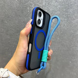 Luxury With Lanyard Magnetic Matte Phone Case For iPhone