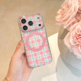 Sweet Color Block Plaid Rotatable Kickstand Case for iPhone