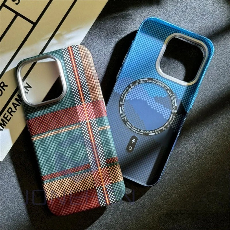 Mganetic Cloud Patterned Slim  Luxury Matte Karbon Hard PC Magsafe Metal Lens Case For iPhone