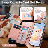 Cute Cat Card Holder Wallet Lanyard Case for iPhone