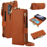 Leather Crossbody Zipper Wallet Case for Samsung