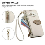 Leaf-Designed Leather Card Slot Lanyard Flip Case for Samsung