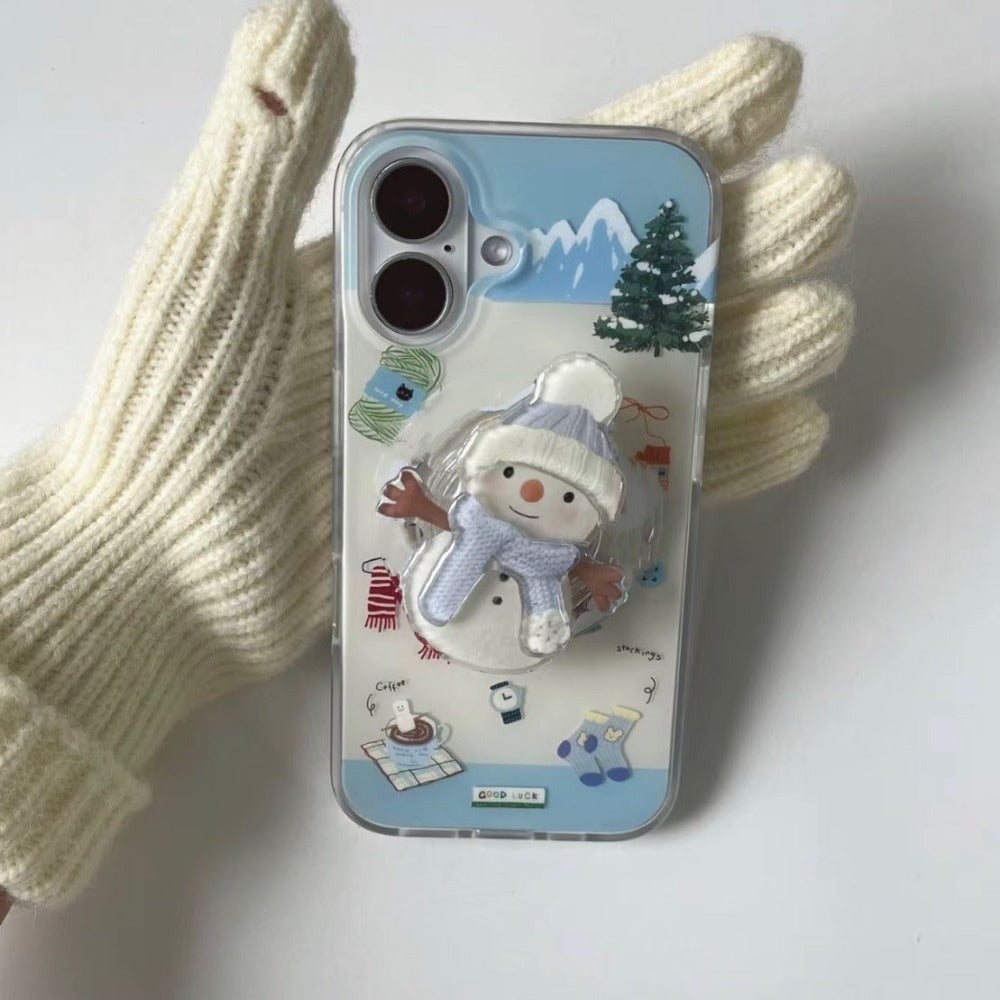 Cute Winter Healing Illustration Snowman Case For iPhone