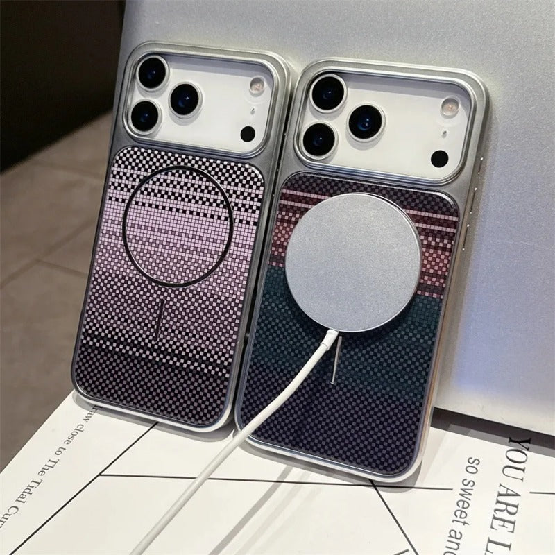 Plating Carbon Fiber Armor Magnetic Phone Case for IPhone